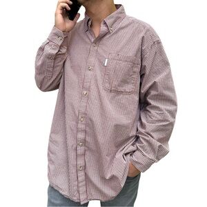 Cotton Button Down Shirt Red White Gingham Columbia XL
